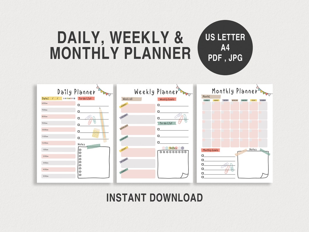 Daily Weekly Monthly Planner Printable: Homeschool Organizer (PDF JPG ...