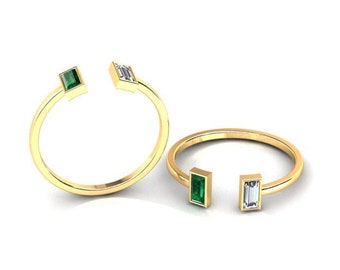 NATURAL Emerald And Diamond Ring / Yellow Gold Emerald Ring / Petite Ring / 14k Yellow Gold / May Birthstone / Minimalist Emerald Ring