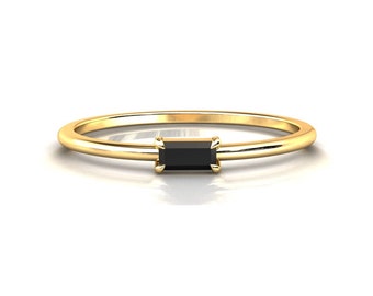 Black Diamond Stackable Ring / Minimalist Ring / Stacking Ring / SOLID Yellow Gold Ring / Black Diamond Jewelry / Black Diamond Ring