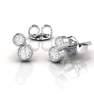 Solid Platinum Lab Grown Diamond Stud Earrings, Minimalist Bezel Set Earrings, Mini Earrings, April Birthstone Anniversary Jewelry