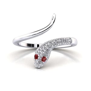Ruby Snake Ring / Snake Jewelry / Ruby And Diamond Ring / SOLID Gold Ring / July Birthstone / Ruby Jewelry / Diamond Snake Ring