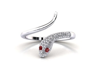 Ruby Snake Ring / Snake Jewelry / Ruby And Diamond Ring / SOLID Gold Ring / July Birthstone / Ruby Jewelry / Diamond Snake Ring