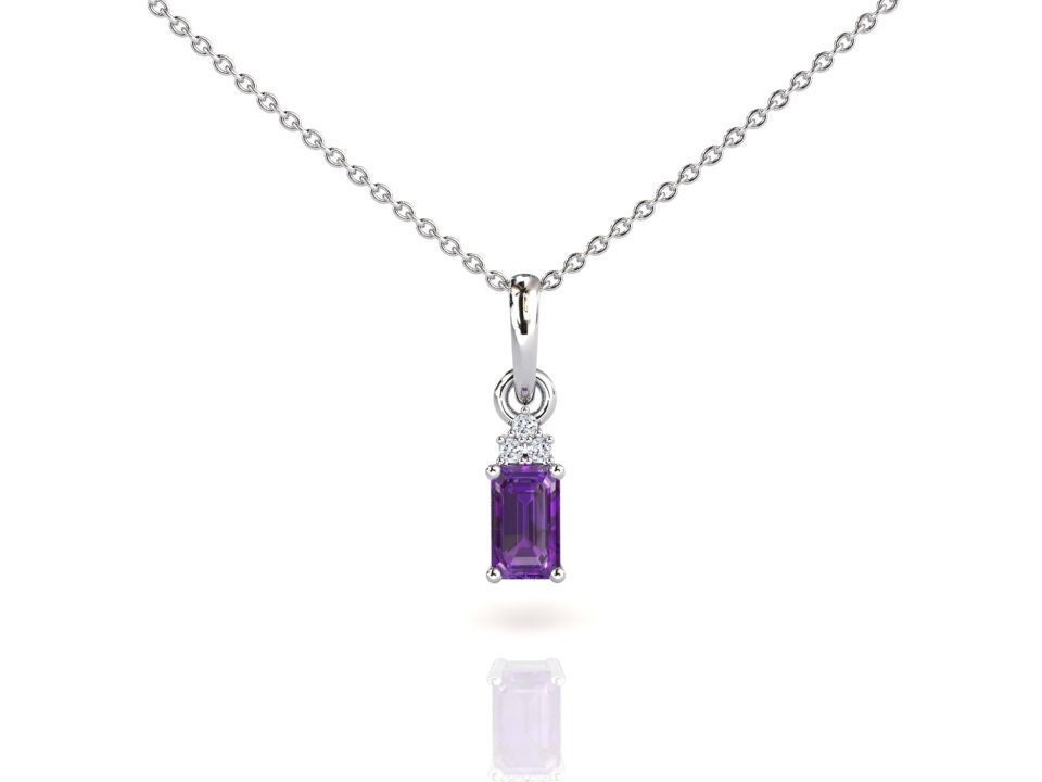 Platinum Amethyst Pendant, Natural VS Quality Diamonds Accent Stones, Minimalist Necklace, February Birthstone, Anniversary Gift Jewelry