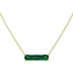 2 Ct Emerald Bar Necklace / Emerald Necklace / Anniversary Gift / Yellow Gold Emerald Necklace / Unique Emerald Jewelry / May Birthstone