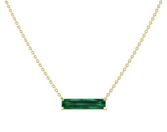 2 Ct Emerald Bar Necklace / Emerald Necklace / Anniversary Gift / Yellow Gold Emerald Necklace / Unique Emerald Jewelry / May Birthstone