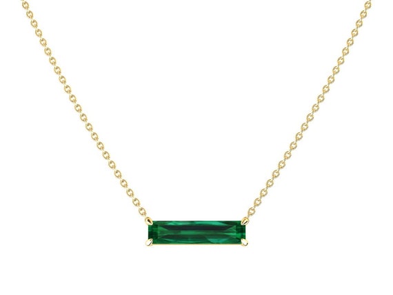 2 Ct Emerald Bar Necklace Emerald Necklace Anniversary Gift Yellow Gold Emerald Necklace Unique Emerald Jewelry May Birthstone Etsy