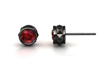 Ruby Stud Earrings / Stud Earrings / Black Gold Earrings / Unique Stud Earrings / July Birthstone / Unique Ruby Earrings / Ruby Jewelry