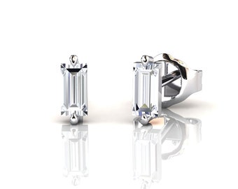 Solid Platinum Lab Grown Diamond Stud Earrings, Minimalist Baguette Earrings, Mini Earrings, April Birthstone Anniversary Jewelry