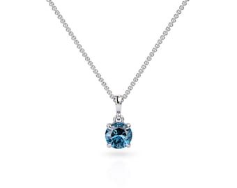 London Blue Topaz Solitaire Pendant, Womens Minimalist Necklace, Bridal Jewelry, Anniversary Gift For Her, Solid Silver, Gold, Or Platinum