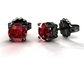 Ruby Earrings / Stud Earrings / Black Gold Earrings / Earrings / July Birthstone  / Black Gold Jewelry / Ruby Jewelry