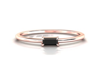 Black Diamond Stackable Ring / Minimalist Ring / Stacking Ring / SOLID Rose Gold Ring / Black Diamond Jewelry / Black Diamond Ring