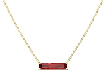 2 Ct Ruby Bar Necklace / Ruby Necklace / Anniversary Gift / Yellow Gold Ruby Necklace / Unique Ruby Jewelry / July Birthstone