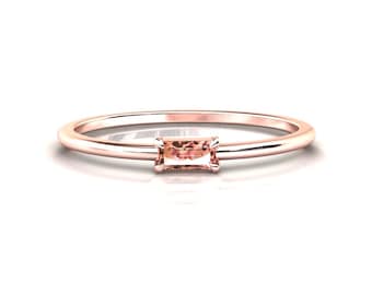 Peach Sapphire Stack Ring / Petite Peach Sapphire Stackable Band / 14k Solid Rose Gold Ring / Peach Sapphire Minimalist Jewelry / Stacking