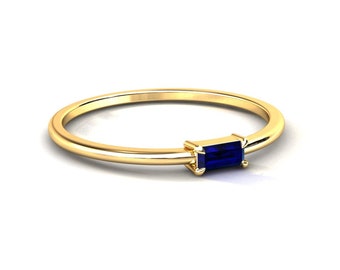 Sapphire Stackable Ring / Petite Stacking Ring / Stackable Ring / 14k Solid Yellow Gold Ring / September Birthstone / Sapphire Jewelry