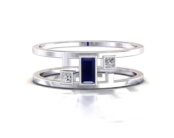 NATURAL Sapphire And Diamond Ring / Modern Sapphire Ring / Modern Style Ring / SOLID White Gold / September Birthstone / Minimalist Ring