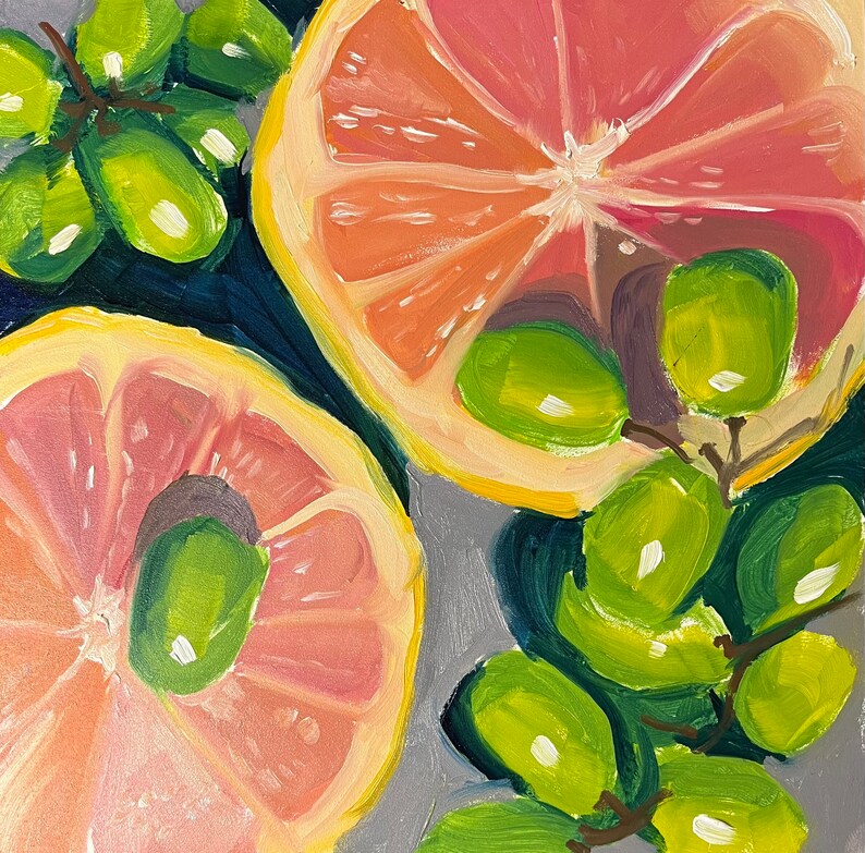 grapefruit and grapes oil painting image 1