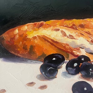 Baguette and butter and olives 11x14 on hard panel image 2