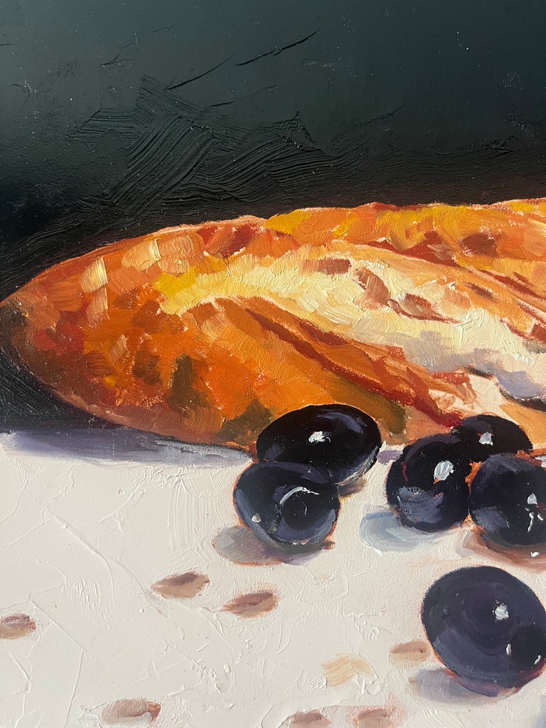 Baguette and butter and olives 11x14 on hard panel image 2