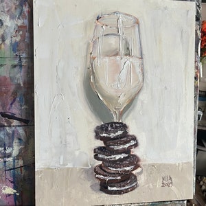 Oreo cookies and milk oil painting 11x14 image 3