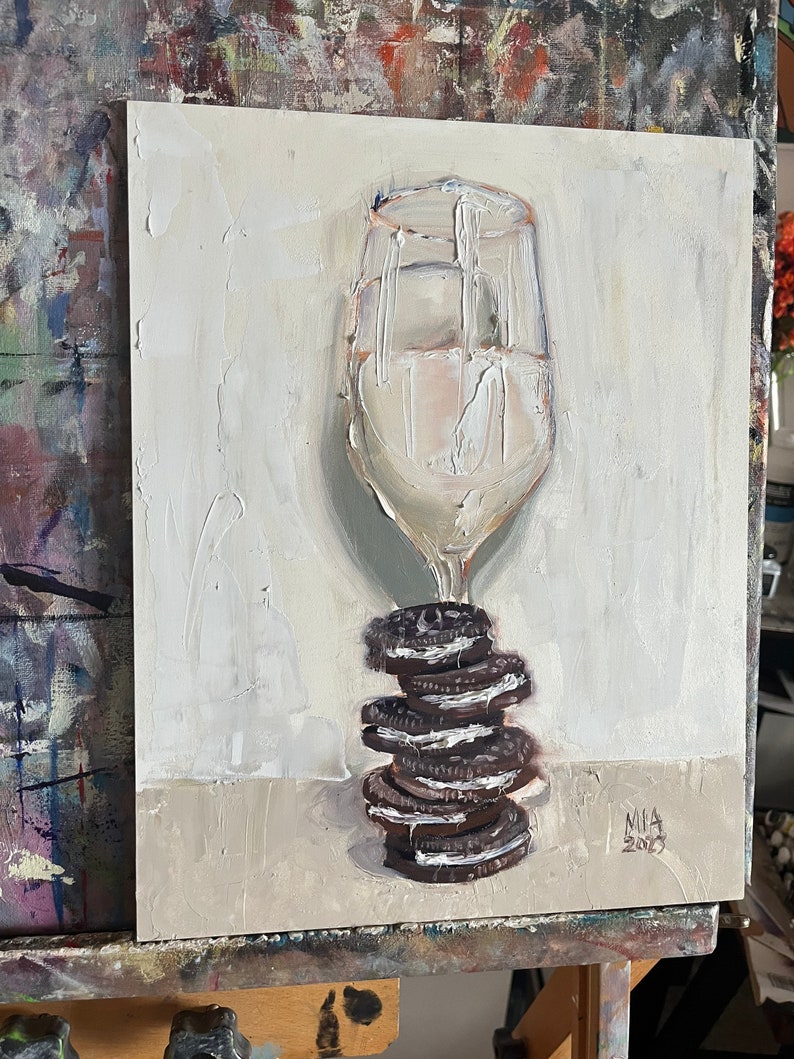 Oreo cookies and milk oil painting 11x14 image 3