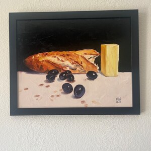 Baguette and butter and olives 11x14 on hard panel image 4