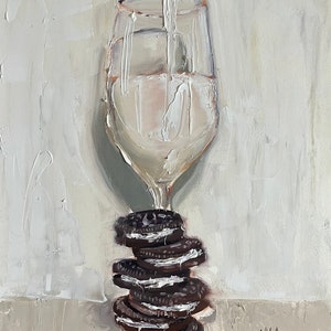 Oreo cookies and milk oil painting 11x14 image 1