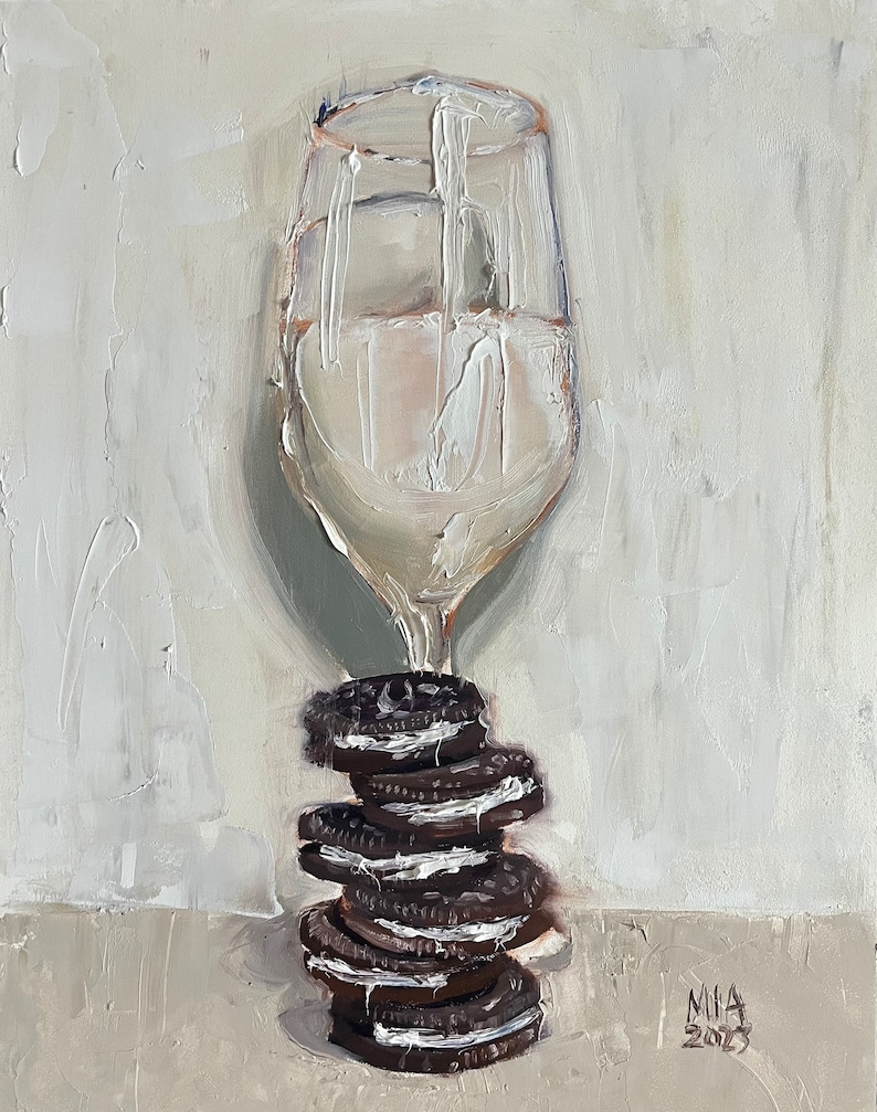 Oreo cookies and milk oil painting 11x14 image 1