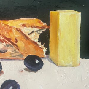 Baguette and butter and olives 11x14 on hard panel image 3