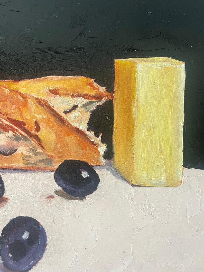 Baguette and butter and olives 11x14 on hard panel image 3