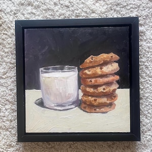 Milk and stack of cookies Oil Painting 10x10