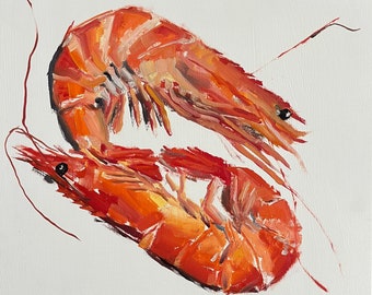 エビ2匹の油絵 10x10インチ - Etsy 日本