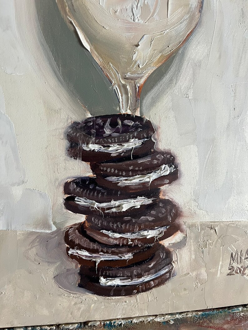 Oreo cookies and milk oil painting 11x14 image 4