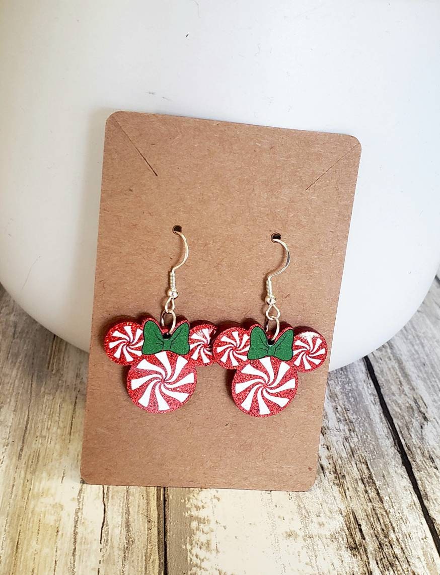 Christmas Mickey Mouse Peppermint Earrings Disney Candy Cane
