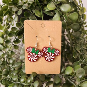 Christmas Mickey Mouse Earrings: Peppermint Candy, Sterling Silver Hooks