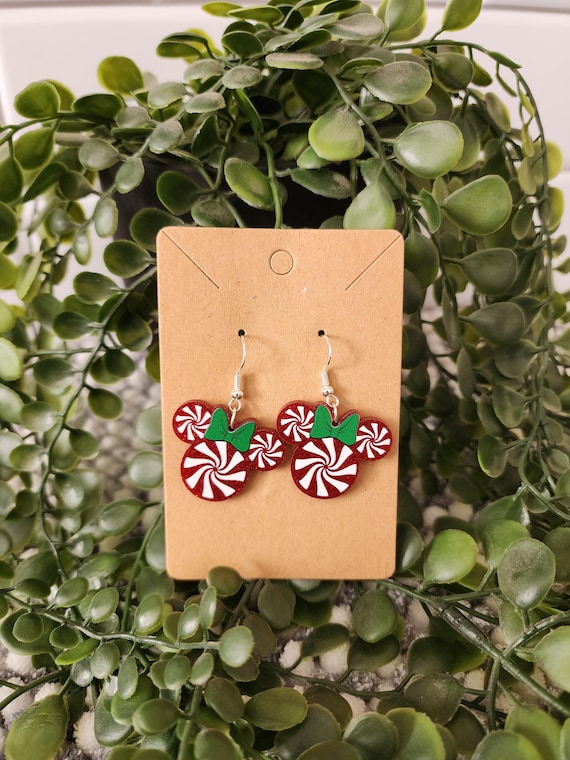 Minnie Mouse Christmas Peppermint Candy Earrings Christmas Peppermint Minnie Mouse Earrings - Etsy main image 3