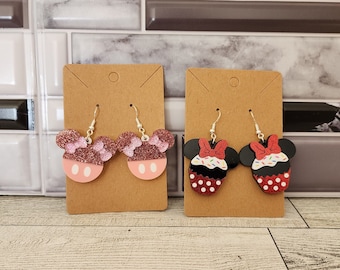 Handmade Cupcake Mickey Mouse Earrings: Pink Glitter Sterling Silver
