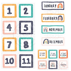 BUNDLE - Calendar Months and Numbers Rainbow Themed Classroom Printable