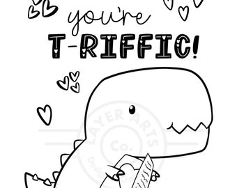 Dinosaur Valentine Coloring Pages, School Activity (Digital Download)