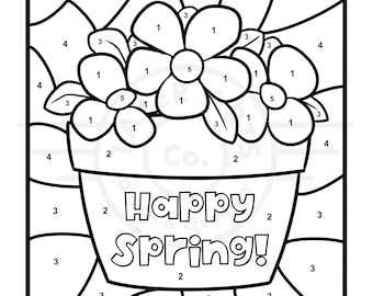 Happy Spring Color By Number Activity Page Classroom Activity Sheet Kindergarten Elementary Preschool Montessori Homeschool Simple Coloring