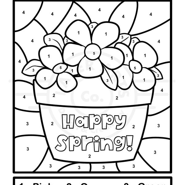 Happy Spring Color By Number Activity Page Classroom Activity Sheet Kindergarten Elementary Preschool Montessori Homeschool Simple Coloring