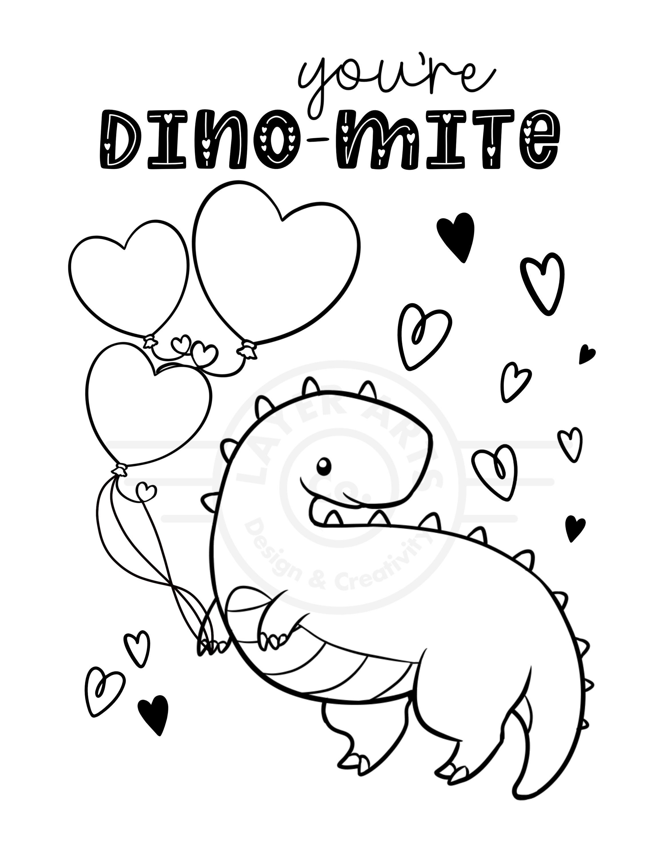 6 Dinosaur Valentine Coloring Pages | Etsy