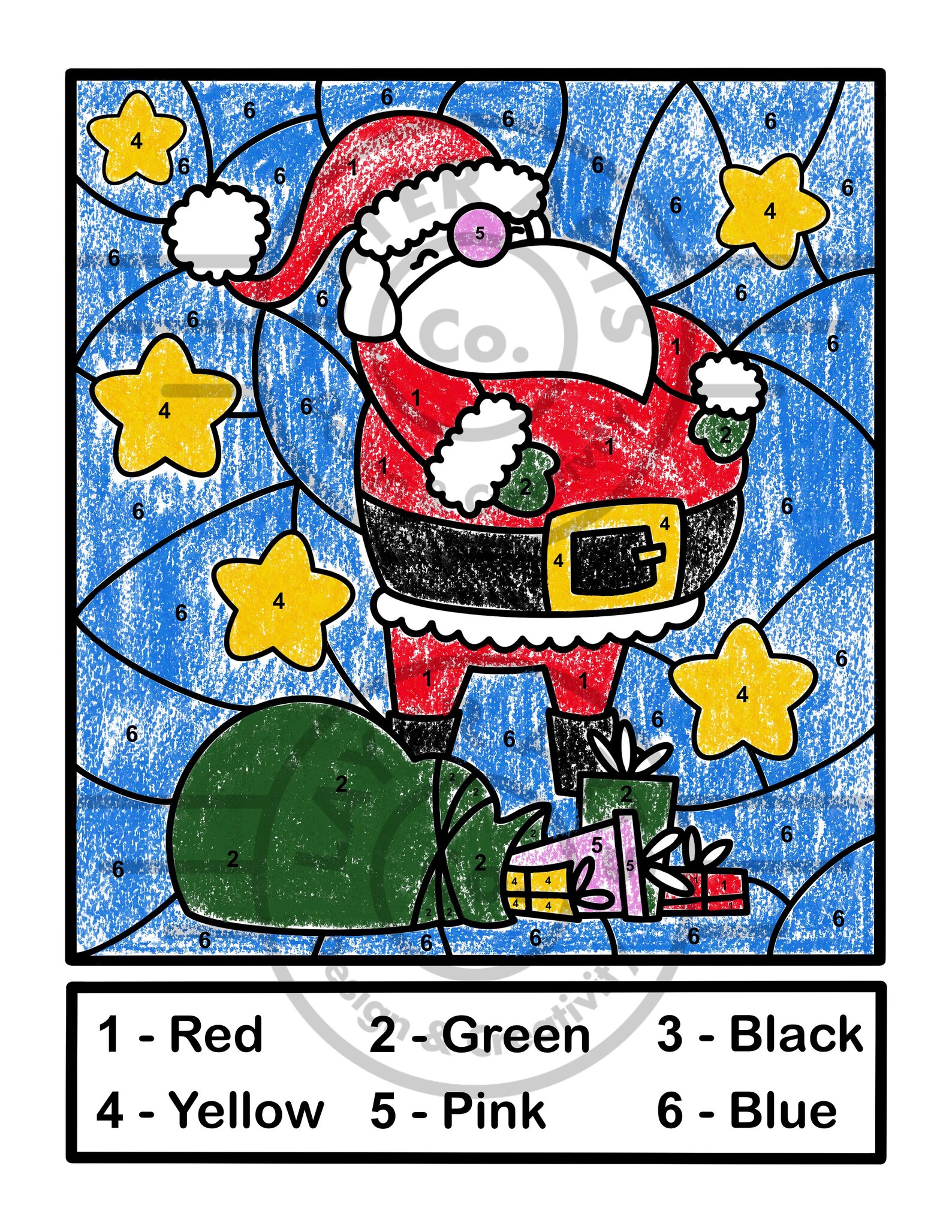 Christmas Santa Claus Color by Number Activity Sheet Preschool