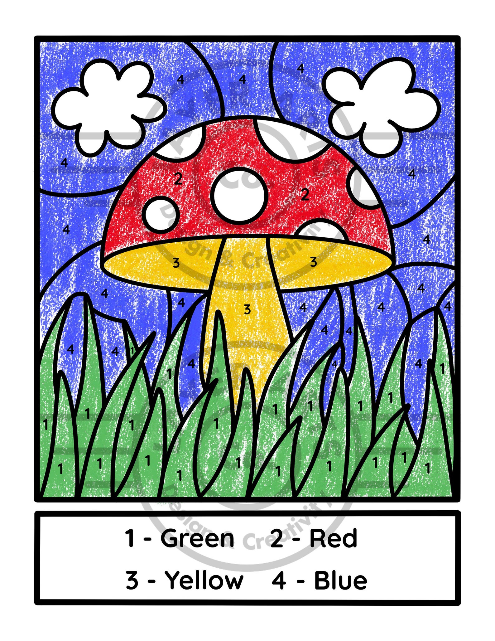 Mushroom Color by Number Classroom Activity Sheet Kindergarten