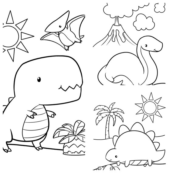 Dinosaur Coloring Pages  3 Adorable Dinosaur Line Art