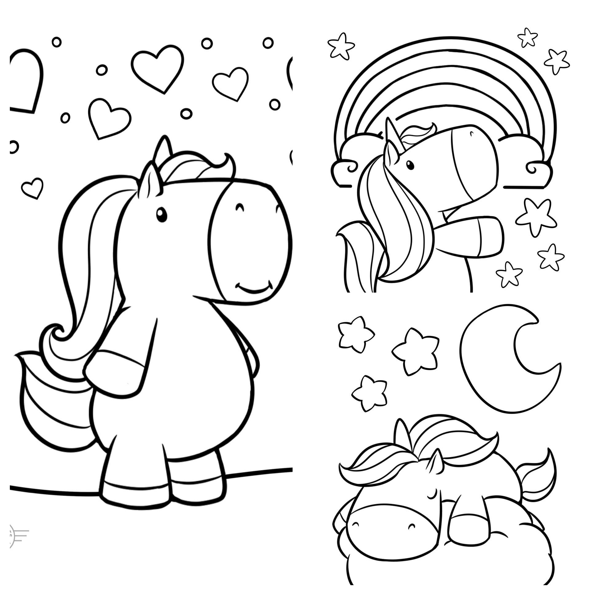 Unicorn Coloring Pages 3 Adorable Unicorn Line Art Coloring | Etsy