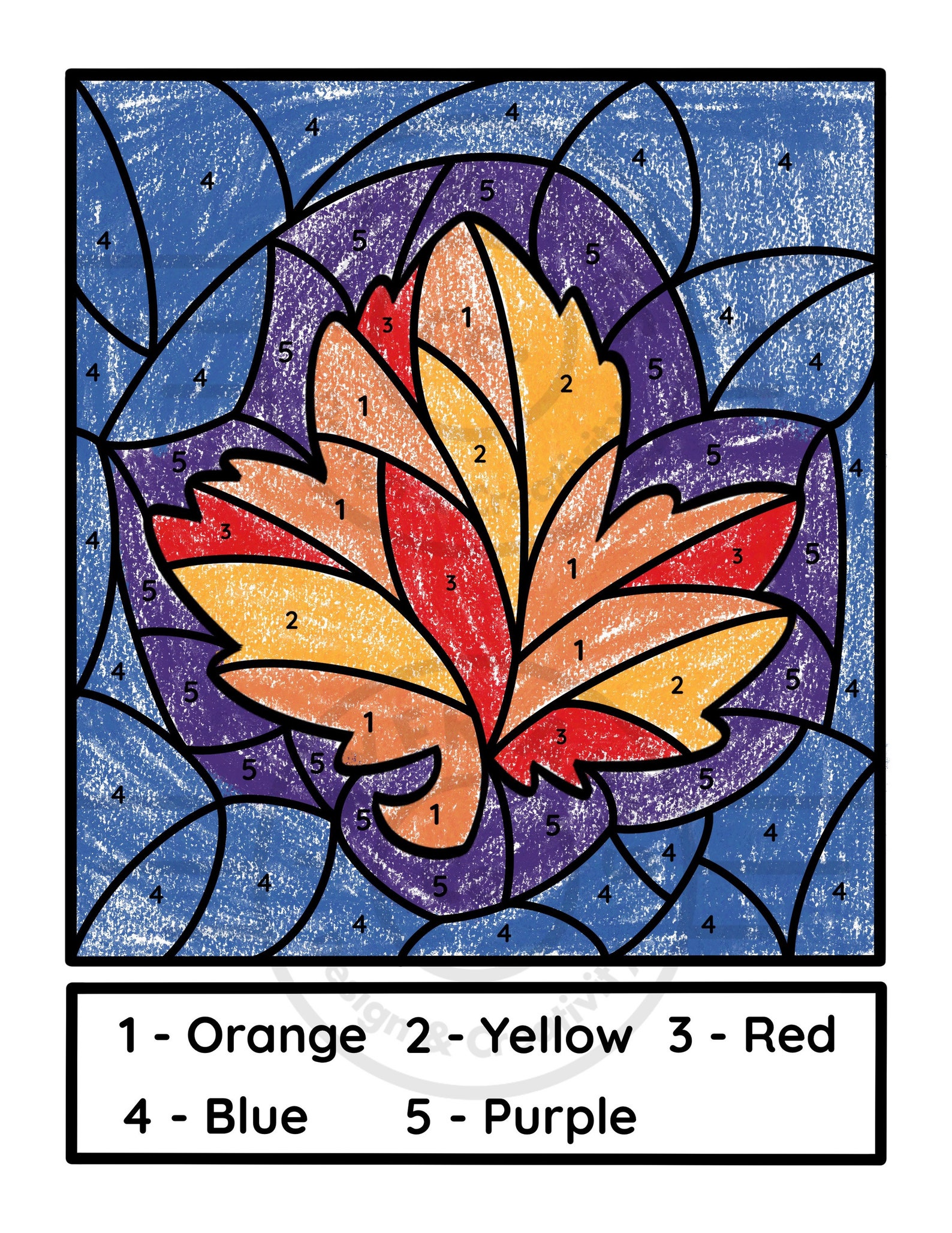 Autumn fall Leaf Color By Number Coloring Page Maple Thanksgiving autumn-fall-leaf-color-by-number-coloring-page-maple-thanksgiving