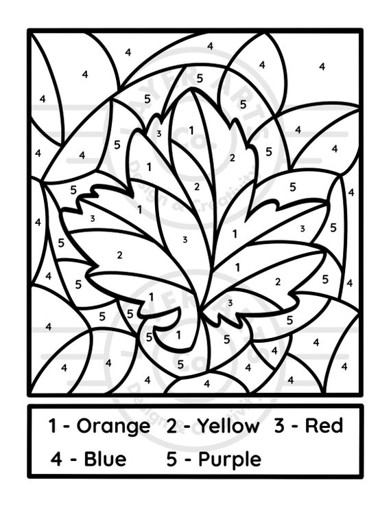 Autumn/fall Leaf Color by Number Coloring Page Maple