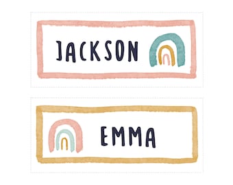 Boho Rainbow Classroom Cubby Name Tags Label Editable Themed Classroom Printable Nametags for Cubbies Elementary Kindergarten Preschool