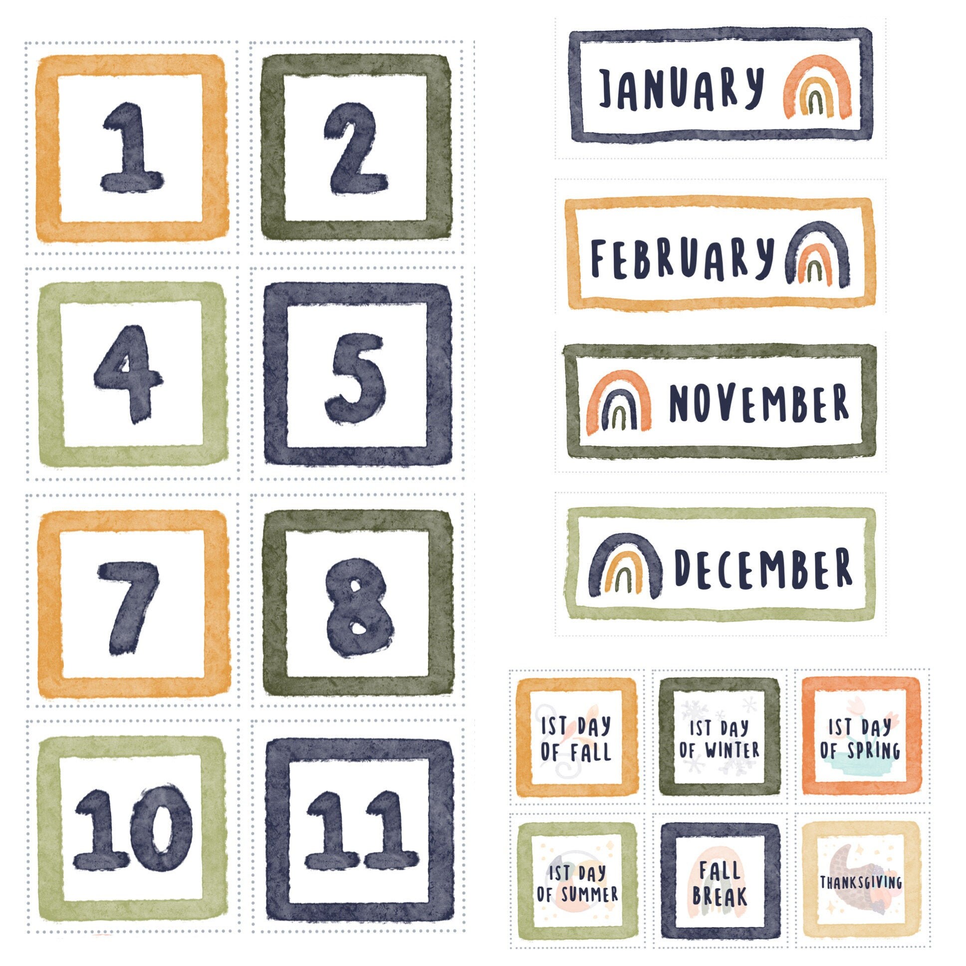 BUNDLE - Calendario con mesi e numeri stampabile in classe a tema neutro