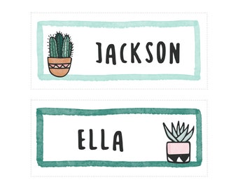 Etichette con nome Cubby succulente e cactus Etichetta modificabile Pianta a tema stampabile Elementare Prescolare Homeschool Asilo Decorazione dell&#39;aula